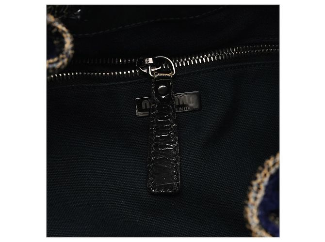 Miu Miu Zaino Duffle in pelle craquelé e velluto blu navy - vista 15