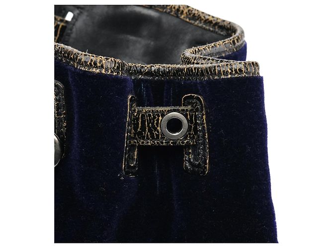 Miu Miu Zaino Duffle in pelle craquelé e velluto blu navy - vista 16