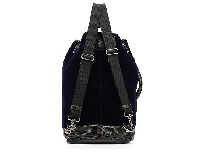 Miu Miu Zaino Duffle in pelle craquelé e velluto blu navy - vista 3