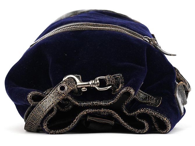 Miu Miu Zaino Duffle in pelle craquelé e velluto blu navy - vista 4