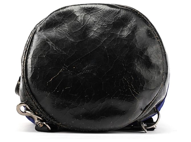 Miu Miu Zaino Duffle in pelle craquelé e velluto blu navy - vista 5