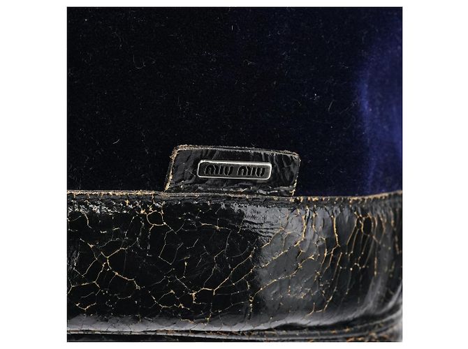 Miu Miu Zaino Duffle in pelle craquelé e velluto blu navy - vista 6