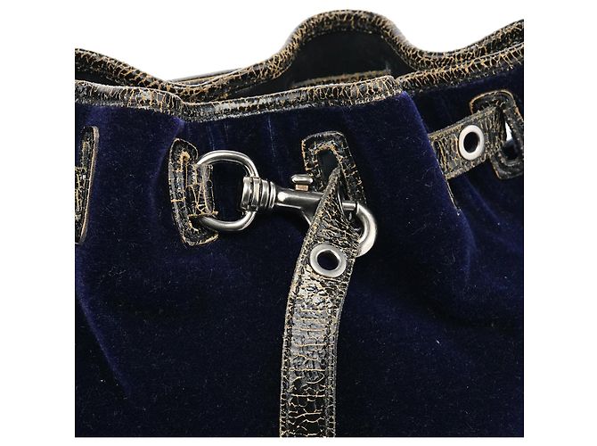 Miu Miu Zaino Duffle in pelle craquelé e velluto blu navy - vista 7