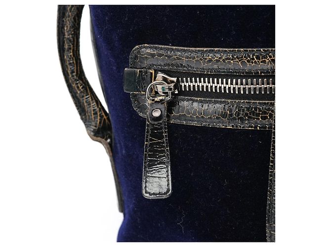Miu Miu Zaino Duffle in pelle craquelé e velluto blu navy - vista 8