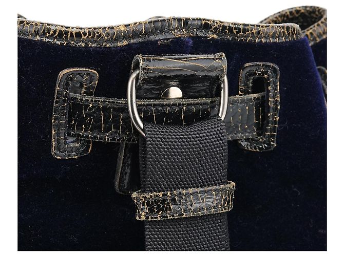 Miu Miu Zaino Duffle in pelle craquelé e velluto blu navy - vista 9