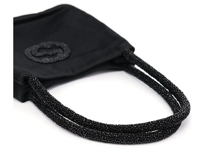 Gucci Borsa Tote in raso nero con perline - vista 8
