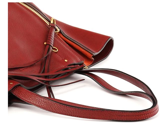 Chloé Borsa Tote in pelle bordeaux con zip laterale e nappina - vista 10
