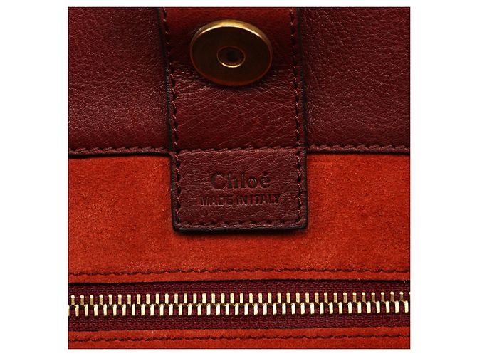 Chloé Borsa Tote in pelle bordeaux con zip laterale e nappina - vista 11