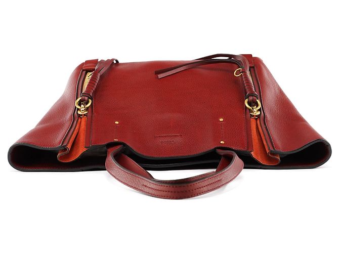 Chloé Borsa Tote in pelle bordeaux con zip laterale e nappina - vista 4