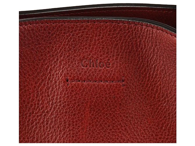 Chloé Borsa Tote in pelle bordeaux con zip laterale e nappina - vista 6