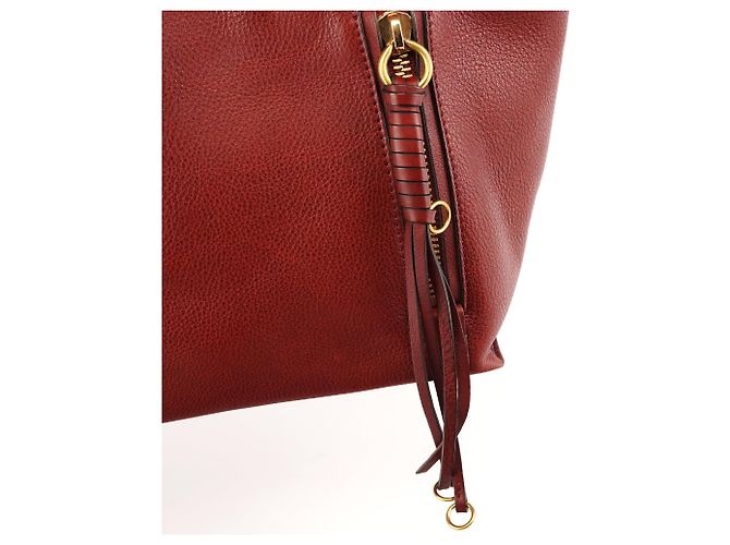 Chloé Borsa Tote in pelle bordeaux con zip laterale e nappina - vista 7