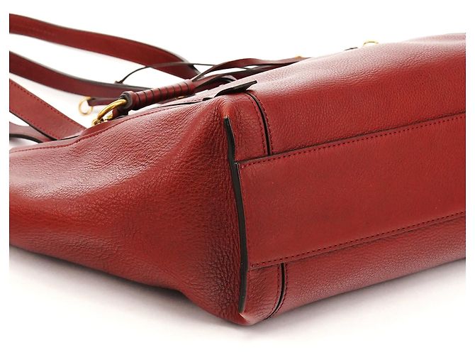 Chloé Borsa Tote in pelle bordeaux con zip laterale e nappina - vista 8