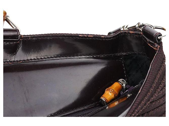 Bamboo Gucci Saco Tote 2-Way em nylon acolchoado castanho com bambu - vista 12