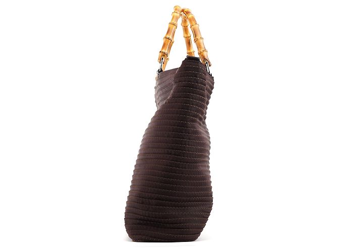 Bamboo Gucci Saco Tote 2-Way em nylon acolchoado castanho com bambu - vista 2