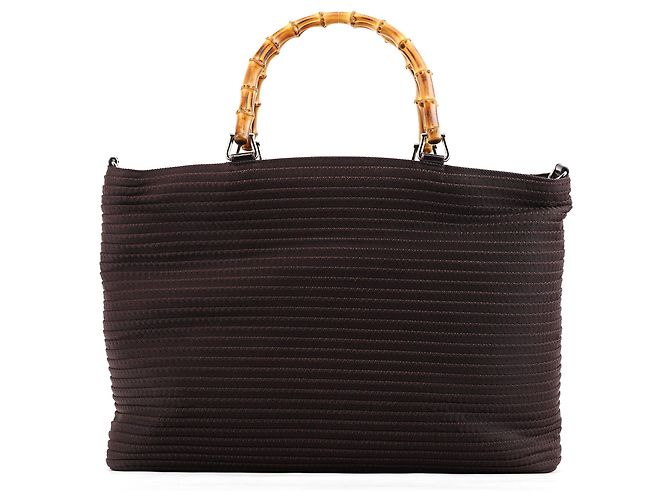 Bamboo Gucci Saco Tote 2-Way em nylon acolchoado castanho com bambu - vista 3