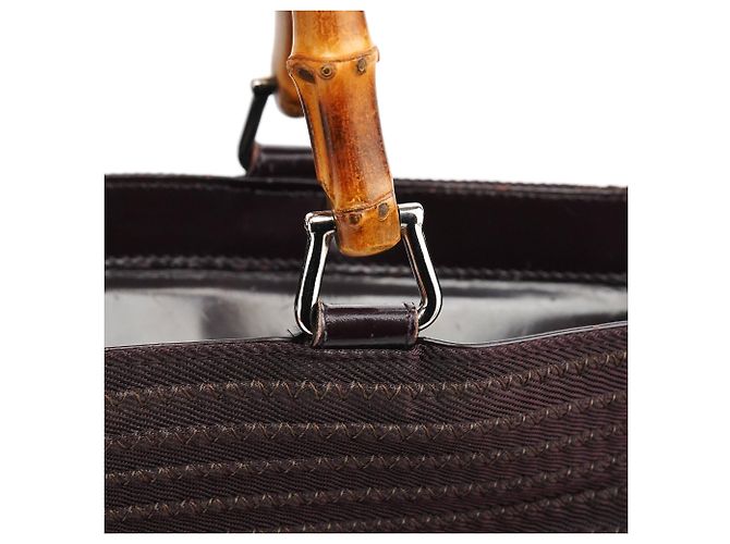 Bamboo Gucci Saco Tote 2-Way em nylon acolchoado castanho com bambu - vista 6