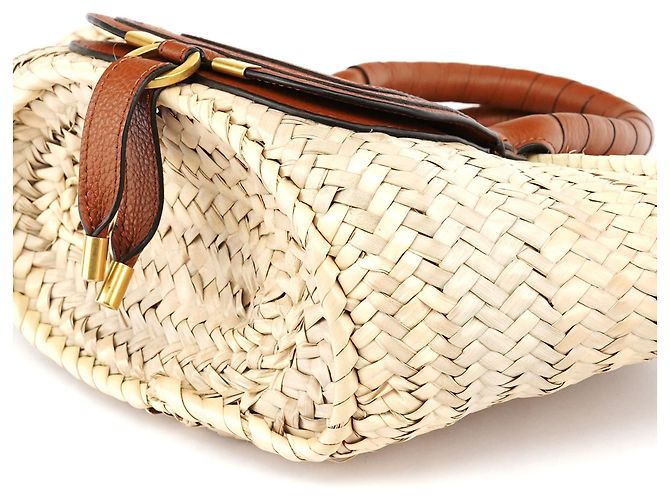 Chloé Borsa Cesto Marcie in Raffia Intrecciata Beige - vista 10
