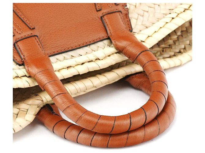 Chloé Borsa Cesto Marcie in Raffia Intrecciata Beige - vista 11