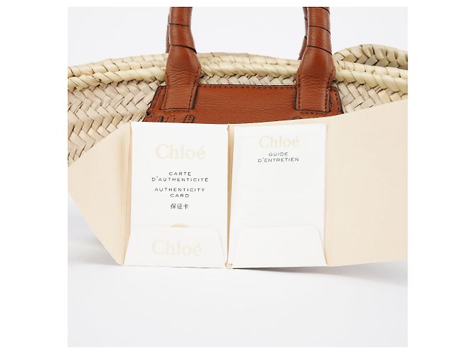 Chloé Borsa Cesto Marcie in Raffia Intrecciata Beige - vista 12