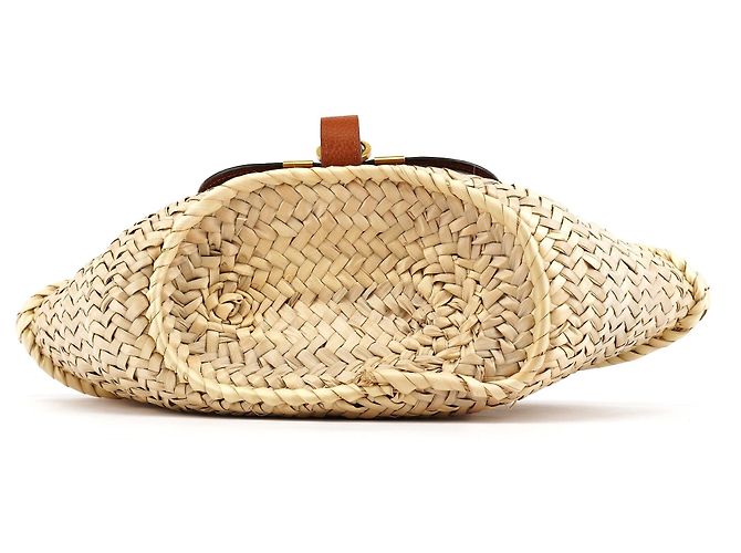 Chloé Borsa Cesto Marcie in Raffia Intrecciata Beige - vista 5
