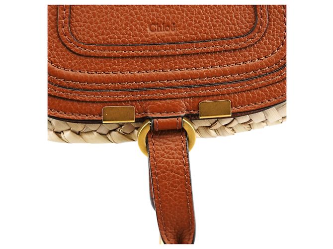 Chloé Borsa Cesto Marcie in Raffia Intrecciata Beige - vista 7