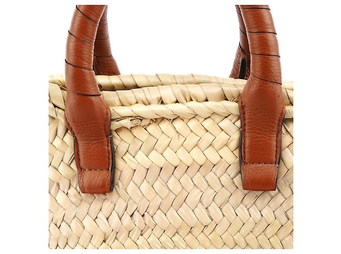 Chloé Borsa Cesto Marcie in Raffia Intrecciata Beige - vista 8