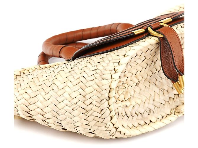 Chloé Borsa Cesto Marcie in Raffia Intrecciata Beige - vista 9