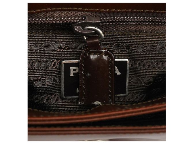 Prada Borsa a mano in pelle spazzolato marrone - vista 13