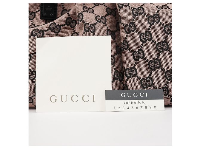 Gucci Borsa a Spalla Arricciata 76554 Pink Black GG Canvas - vista 10