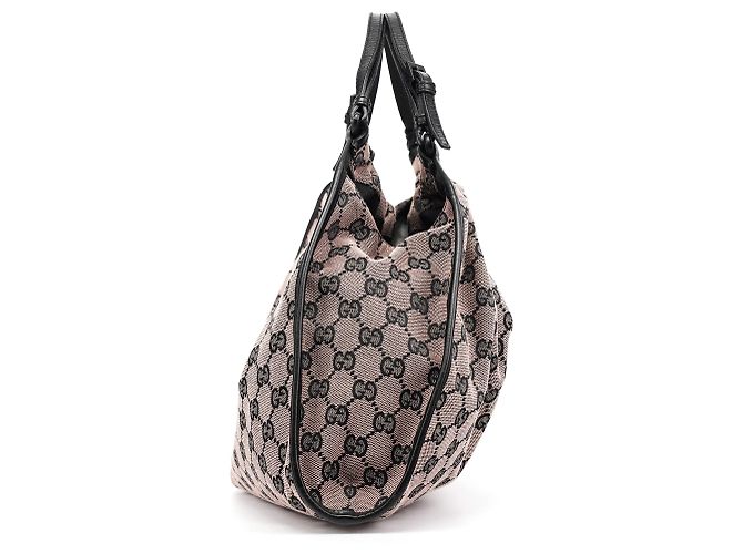 Gucci Borsa a Spalla Arricciata 76554 Pink Black GG Canvas - vista 2