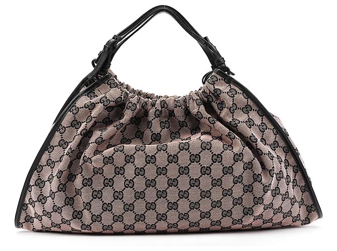 Gucci Borsa a Spalla Arricciata 76554 Pink Black GG Canvas - vista 3