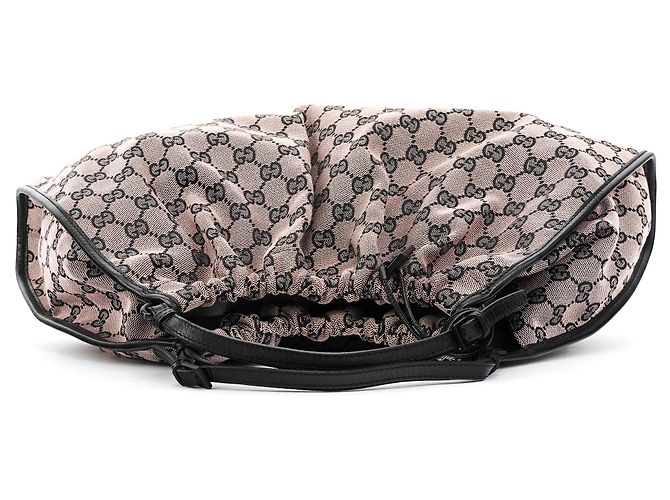 Gucci Borsa a Spalla Arricciata 76554 Pink Black GG Canvas - vista 4