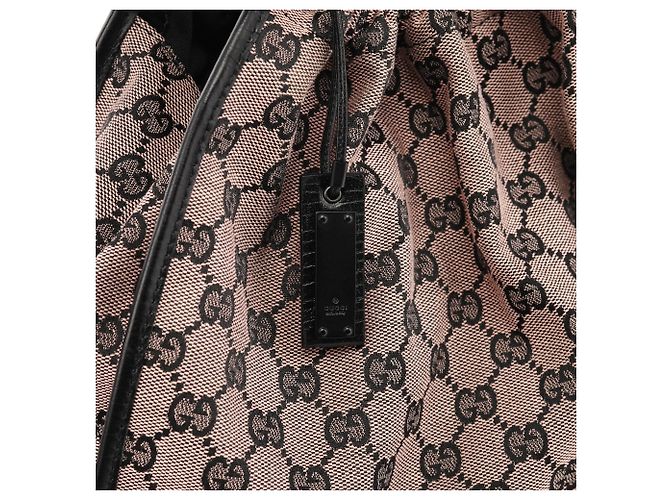 Gucci Borsa a Spalla Arricciata 76554 Pink Black GG Canvas - vista 6