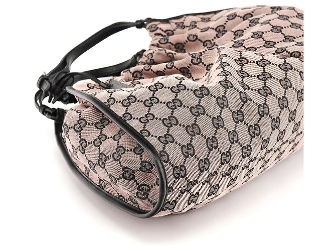 Gucci Borsa a Spalla Arricciata 76554 Pink Black GG Canvas - vista 7
