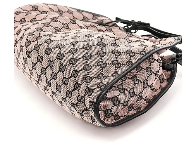Gucci Borsa a Spalla Arricciata 76554 Pink Black GG Canvas - vista 8