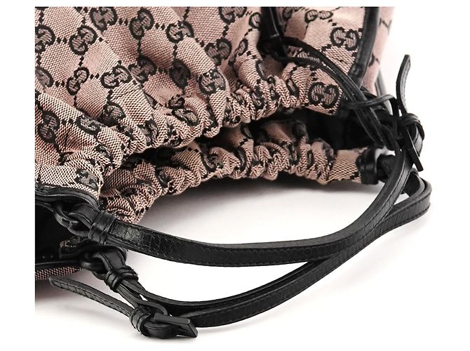 Gucci Borsa a Spalla Arricciata 76554 Pink Black GG Canvas - vista 9