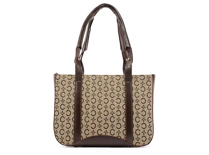 Céline Borsa Tote in tela Macadam beige e marrone - vista 3