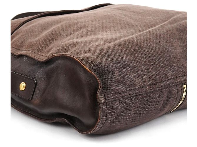 Yves Saint Laurent 166283 Borsa a tracolla in pelle e tela marrone - vista 10