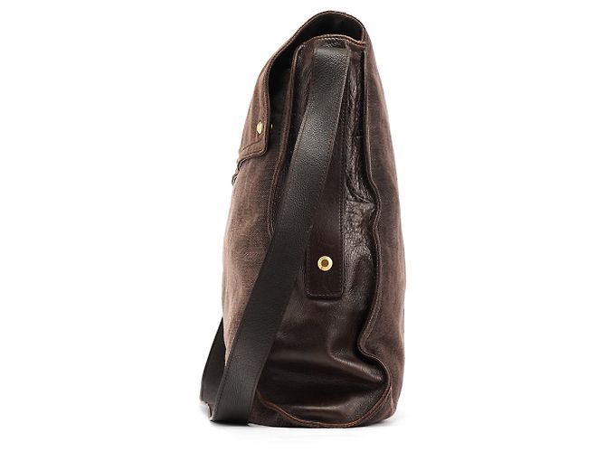 Yves Saint Laurent 166283 Borsa a tracolla in pelle e tela marrone - vista 2