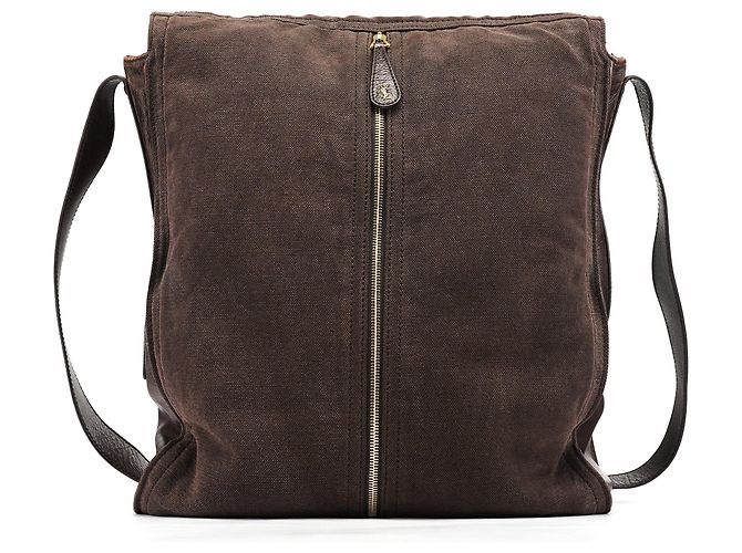 Yves Saint Laurent 166283 Borsa a tracolla in pelle e tela marrone - vista 3