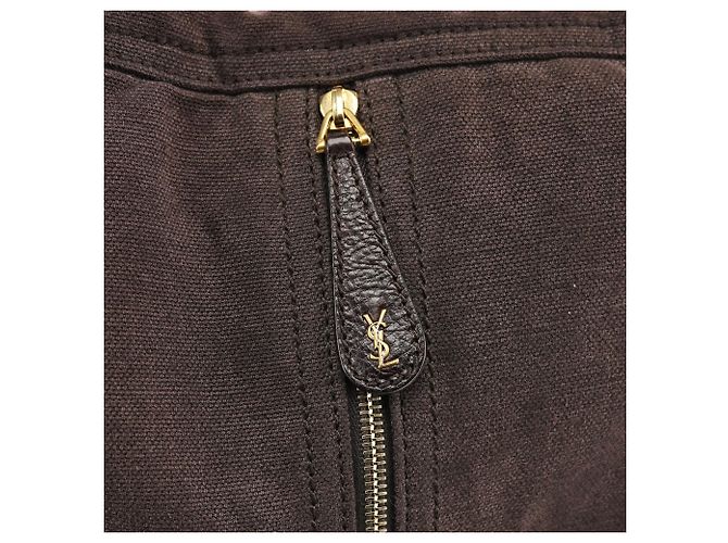 Yves Saint Laurent 166283 Borsa a tracolla in pelle e tela marrone - vista 7