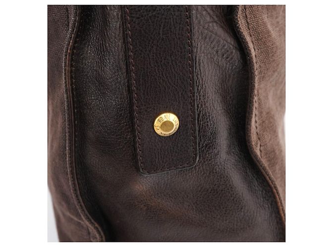 Yves Saint Laurent 166283 Borsa a tracolla in pelle e tela marrone - vista 8