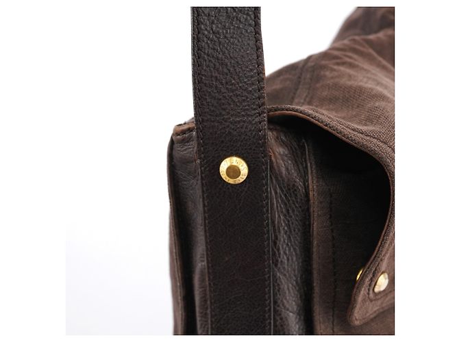 Yves Saint Laurent 166283 Borsa a tracolla in pelle e tela marrone - vista 9