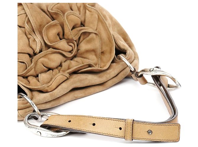 Yves Saint Laurent Borsa a tracolla Nadja con volant in camoscio marrone chiaro 2003 - vista 10