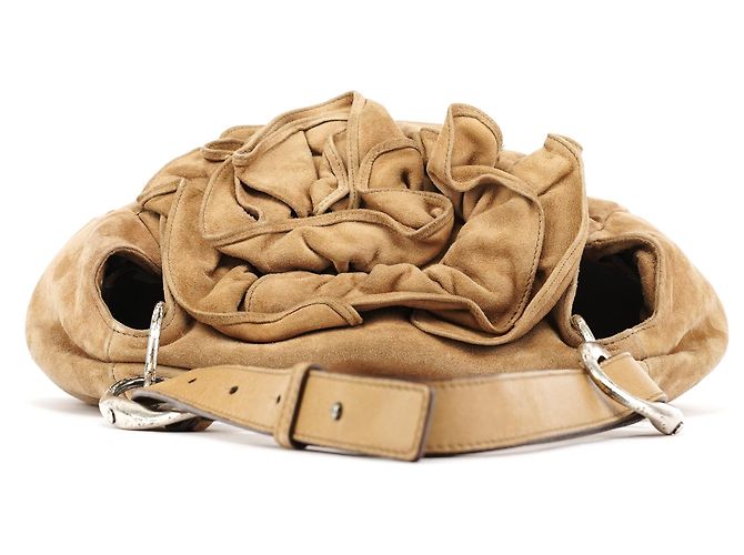 Yves Saint Laurent Borsa a tracolla Nadja con volant in camoscio marrone chiaro 2003 - vista 4