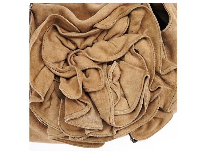 Yves Saint Laurent Borsa a tracolla Nadja con volant in camoscio marrone chiaro 2003 - vista 6
