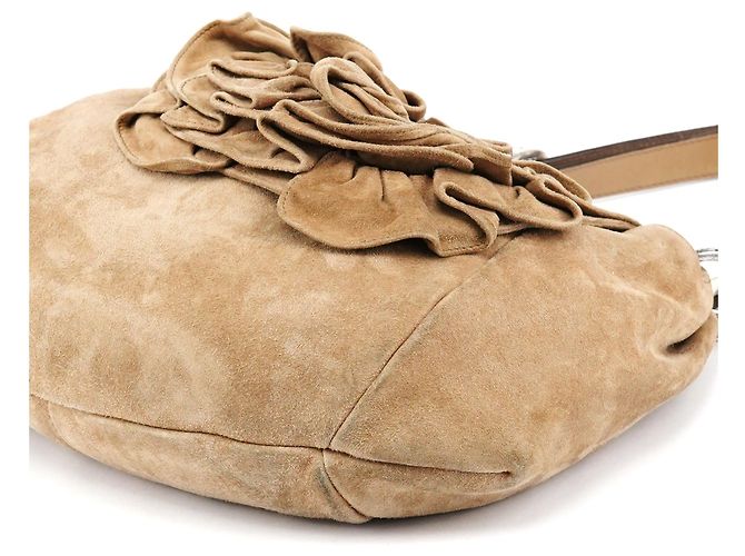 Yves Saint Laurent Borsa a tracolla Nadja con volant in camoscio marrone chiaro 2003 - vista 9