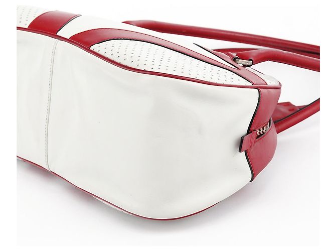 Prada Borsa Bowling B11334 in pelle traforata bianca e rossa - vista 11
