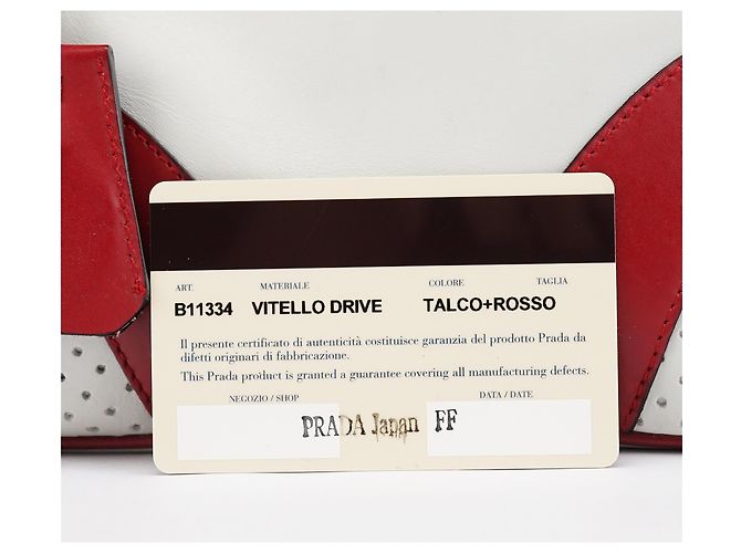 Prada Borsa Bowling B11334 in pelle traforata bianca e rossa - vista 17