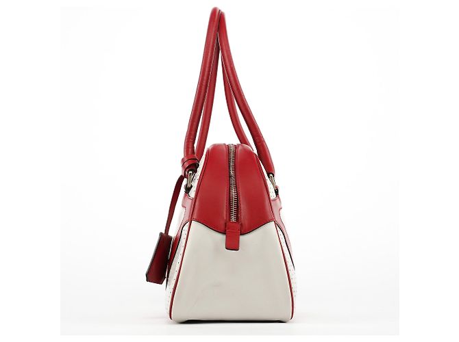 Prada Borsa Bowling B11334 in pelle traforata bianca e rossa - vista 2